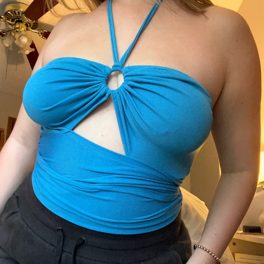 Blue Halter Going Out Top